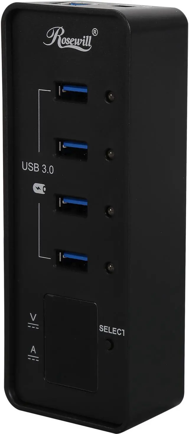 Alt view image 2 of 4 - Rosewill RHB-344 USB 3.0 4-Port Hub and Fast Charging with Voltage & Current Display Screen For Each Port Detection