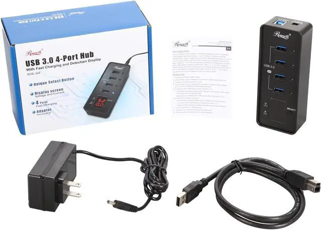Alt view image 4 of 4 - Rosewill RHB-344 USB 3.0 4-Port Hub and Fast Charging with Voltage & Current Display Screen For Each Port Detection