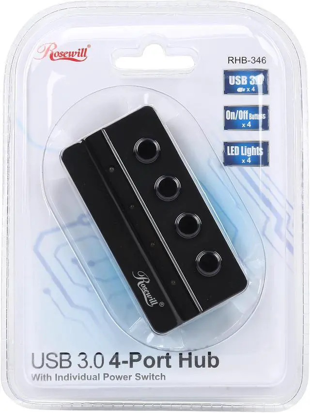 Alt view image 8 of 8 - Rosewill RHB-346 USB 3.0 4 Ports Hub with Individual Power Switch
