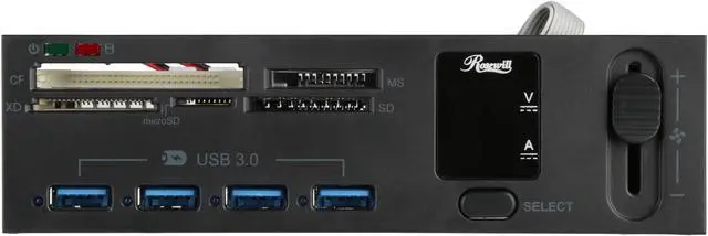 Alt view image 2 of 7 - Rosewill 5.25" Front Panel Card Reader USB 3.0 USB Hub and Fan Speed Controller, All-In-One Card Reader: SD, CF, XD and MS, 4 Fast Charging USB 3.0 Ports w/ Voltage & Amp Indicator - RCR-300
