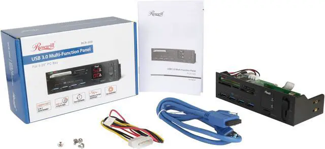 Alt view image 7 of 7 - Rosewill 5.25" Front Panel Card Reader USB 3.0 USB Hub and Fan Speed Controller, All-In-One Card Reader: SD, CF, XD and MS, 4 Fast Charging USB 3.0 Ports w/ Voltage & Amp Indicator - RCR-300