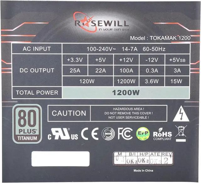 Alt view image 4 of 20 - Rosewill Full-Modular Gaming Power Supply (80 PLUS TITANIUM Certified) - TOKAMAK 1200W