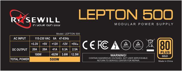 Alt view image 6 of 8 - Rosewill LEPTON Series, LEPTON 500, 500W Semi-Modular Power Supply, 80 PLUS GOLD Certified, Single +12V Rail, SLI & CrossFire Ready, Black
