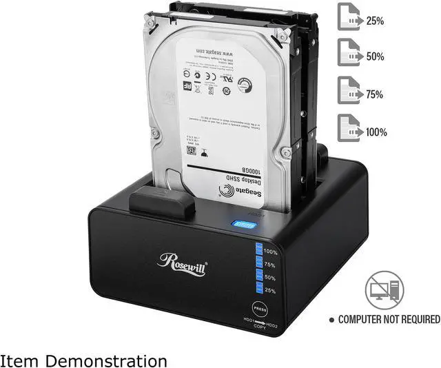 Alt view image 3 of 7 - Rosewill Dual Bay Docking Station Enclosure USB 3.0 for 2.5"/3.5" SATA III HDD and SSD External Hard Drive Clone Without Computer - RX235