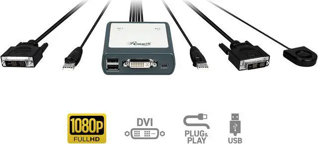 Alt view image 2 of 5 - Rosewill 2-Port USB DVI KVM Switch - RKV-18001