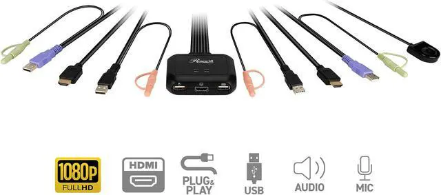 Alt view image 2 of 5 - Rosewill RKV-18003 2-Port USB HDMI KVM Switch with Audio, Built-In Cables and Remote Switch