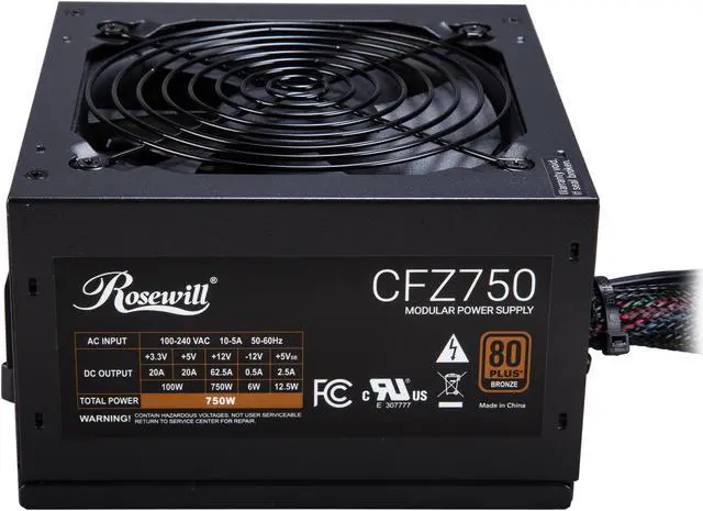 Alt view image 3 of 6 - Rosewill CFZ Series, CFZ750, 750W Semi-Modular Power Supply, 80 PLUS BRONZE Certified, Auto Fan Speed Control, SLI & CrossFire Ready, Black
