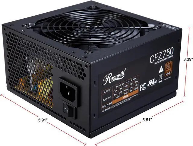 Alt view image 2 of 6 - Rosewill CFZ Series, CFZ750, 750W Semi-Modular Power Supply, 80 PLUS BRONZE Certified, Auto Fan Speed Control, SLI & CrossFire Ready, Black