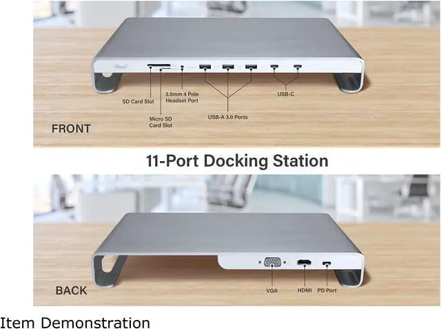 Alt view image 7 of 11 - Rosewill 11-Port Monitor or Laptop Docking Station Stand with Fast Charging 100W USB-C Power Delivery, USB 3.0, SD/Micro SD Card Reader, 4K HDMI, RHUB-20006