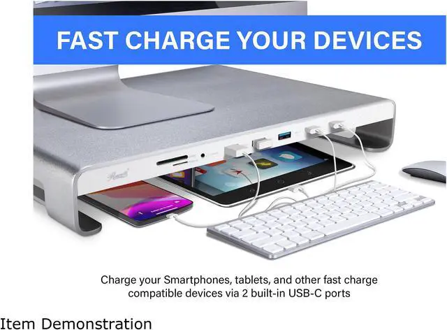 Alt view image 11 of 11 - Rosewill 11-Port Monitor or Laptop Docking Station Stand with Fast Charging 100W USB-C Power Delivery, USB 3.0, SD/Micro SD Card Reader, 4K HDMI, RHUB-20006