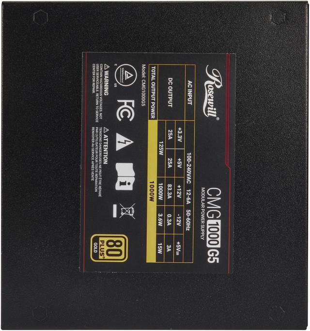 Alt view image 10 of 9 - Rosewill CMG5 1000W, ATX 3.0 & 3.1 Compatible, 80+ Gold 1000W Full Modular Power Supply, PCIe 5.0 600W 12V-2x6 Connector, 100% Japanese Capacitors, 120mm FDB Fans - CMG1000G5