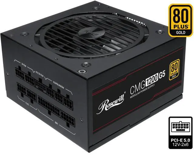 Main image of Rosewill CMG5 1200W, ATX 3.0 & 3.1 Compatible, 80+ Gold 1200W Full Modular Power Supply, PCIe 5.0 600W 12V-2x6 Connector, 100% Japanese Capacitors, 120mm FDB Fans - CMG1200G5