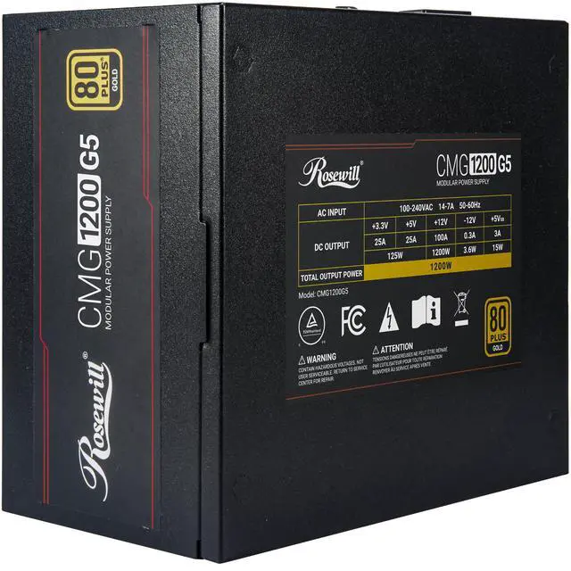 Alt view image 4 of 9 - Rosewill CMG5 1200W, ATX 3.0 & 3.1 Compatible, 80+ Gold 1200W Full Modular Power Supply, PCIe 5.0 600W 12V-2x6 Connector, 100% Japanese Capacitors, 120mm FDB Fans - CMG1200G5