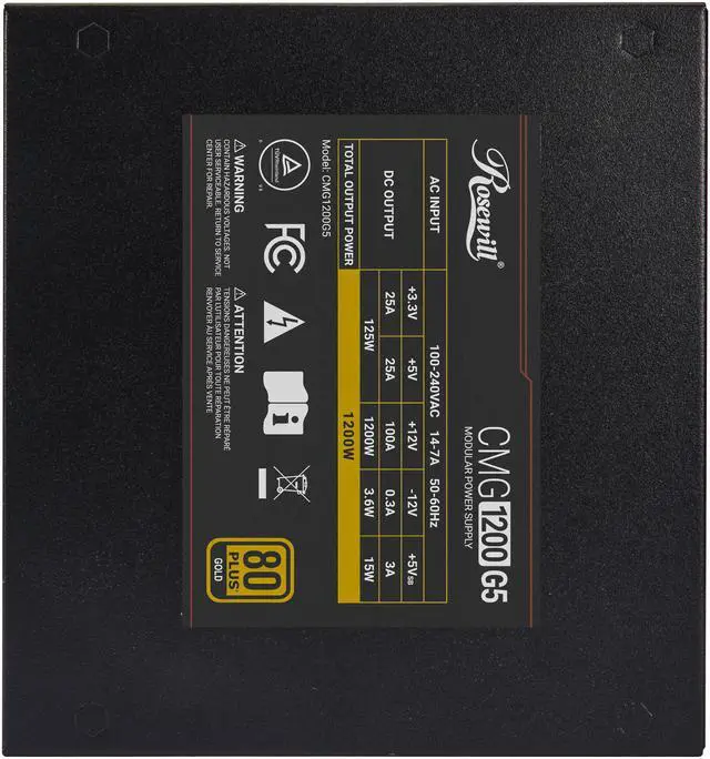 Alt view image 9 of 9 - Rosewill CMG5 1200W, ATX 3.0 & 3.1 Compatible, 80+ Gold 1200W Full Modular Power Supply, PCIe 5.0 600W 12V-2x6 Connector, 100% Japanese Capacitors, 120mm FDB Fans - CMG1200G5