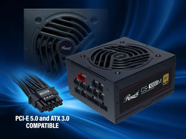 Alt view image 4 of 6 - Rosewill CS-1000M  PCIE 5.0, 80 GOLD Full Modular Gaming Power Supply, 12VHPWR Cable, 4080 4090 ATX 3.0 Compatible, 1000W PSU