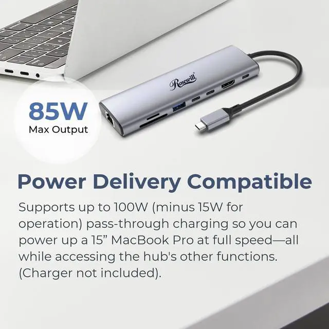 Alt view image 5 of 5 - Rosewill 8-in-1 USB-C Hub with 4K HDMI 2.0 Display, 10Gbps  USB-A Data Ports and for MacBook Pro, MacBook Air, Dell XPS, Lenovo Thinkpad, HP Laptops, RHUB-M8