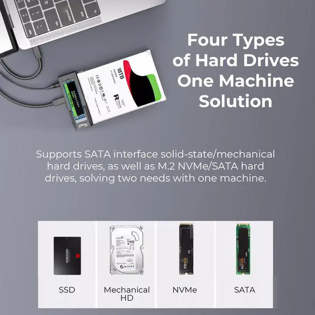 Alt view image 6 of 5 - Rosewill NVME to 2.5'' 3.5'' Offline Clone Enclosure,M.2 to SATA SSD HDD Cloner, USB-C Type-C Max 10Gbps Standalone Clone Duplicator - RS-NS-CL