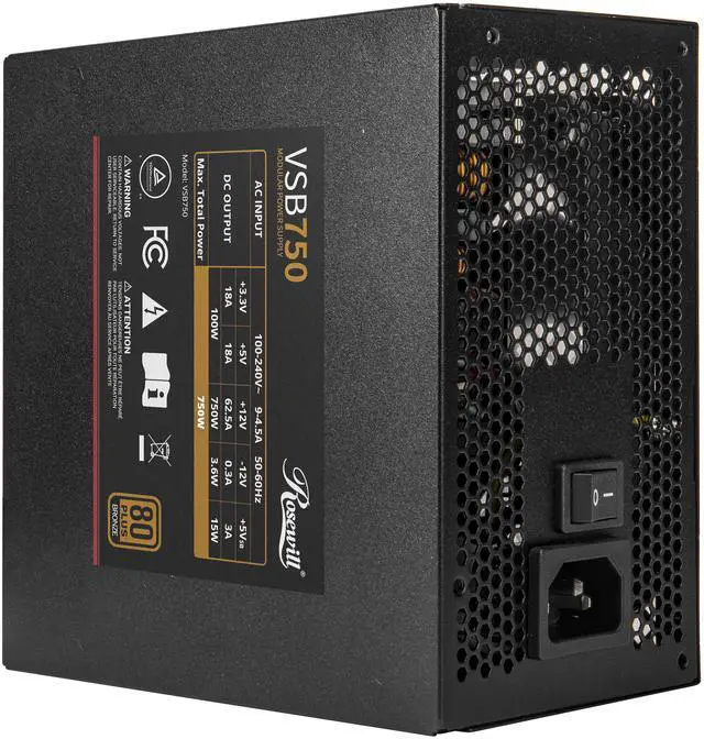 Alt view image 11 of 11 - Rosewill VSB 750W 80+ Bronze, ATX 3.0 & 3.1 Compatible, Semi-Modular Power Supply, PCIe 5.1 12V-2x6 Connector, 105°C/221°F Japanese Capacitor, 120mm ICB Silent Fan - 5 Year Warranty - VSB750
