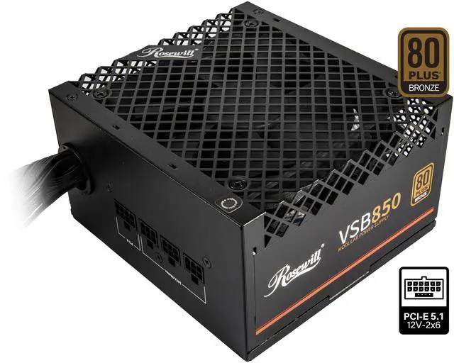 Main image of Rosewill VSB 850W 80+ Bronze, ATX 3.0 & 3.1 Compatible, Semi-Modular Power Supply, PCIe 5.1 12V-2x6 Connector, 105°C/221°F Japanese Capacitor, 120mm ICB Silent Fan - 5 Year Warranty - VSB850