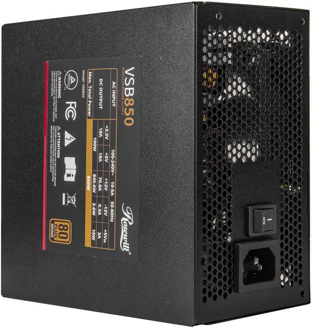 Alt view image 12 of 12 - Rosewill VSB 850W 80+ Bronze, ATX 3.0 & 3.1 Compatible, Semi-Modular Power Supply, PCIe 5.1 12V-2x6 Connector, 105°C/221°F Japanese Capacitor, 120mm ICB Silent Fan - 5 Year Warranty - VSB850