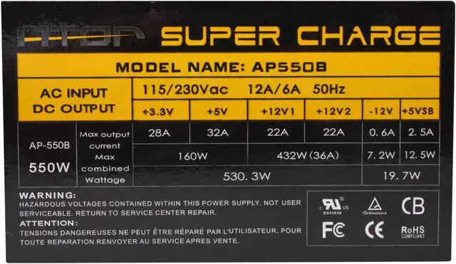 Alt view image 6 of 10 - A-Top SUPER CHARGE ATP-AP550B 550 W ATX12V SLI Ready CrossFire Ready Power Supply