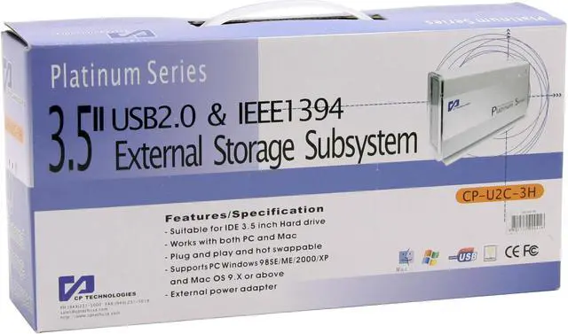 Alt view image 5 of 5 - CP TECHNOLOGIES Platinum Series CP-U2C-3H 3.5" Silver IDE USB 2.0 & 1394a External Enclosure