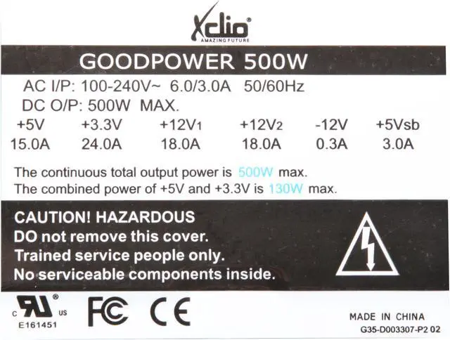 Alt view image 3 of 5 - XCLIO GOODPOWER 500W 500 W ATX SLI Certified CrossFire Ready Active PFC Power Supply