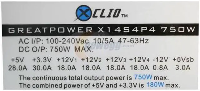 Alt view image 6 of 8 - XCLIO GREAT POWER X14S4P4-750W 750 W ATX12V SLI Certified CrossFire Ready 80 PLUS Certified Modular Active PFC Power Supply