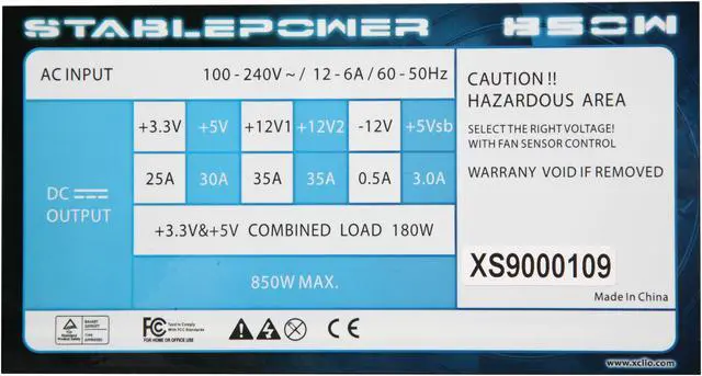 Alt view image 5 of 7 - XCLIO STABLEPOWER 850W 850W ATX CrossFire Ready Active PFC Power Supply