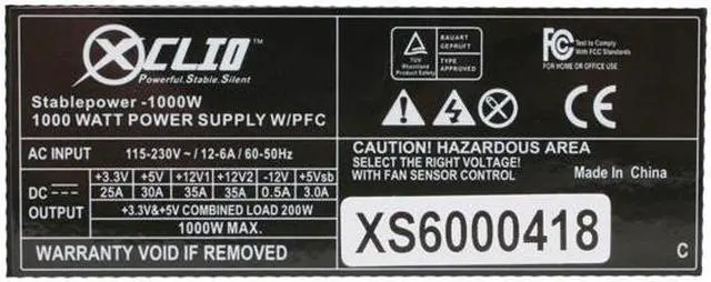 Alt view image 3 of 7 - XCLIO STABLEPOWER 1000W 1000W ATX CrossFire Ready Active PFC Power Supply