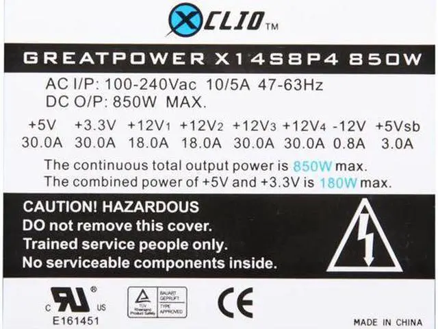 Alt view image 5 of 7 - XCLIO GREATPOWER X14S8P4 850 W ATX12V / EPS12V 80 PLUS Certified Modular Active PFC Power Supply
