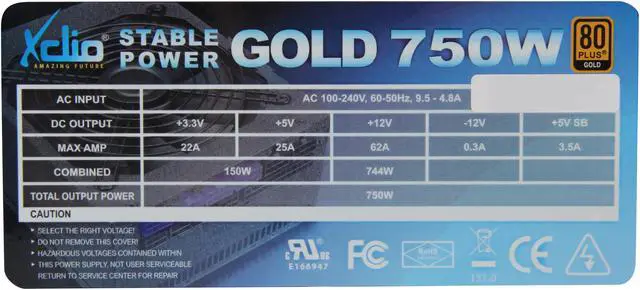 Alt view image 6 of 8 - XCLIO STABLEPOWER GOLD 750W 750 W ATX12V / EPS12V 80 PLUS GOLD Certified Full Modular Active PFC Power Supply