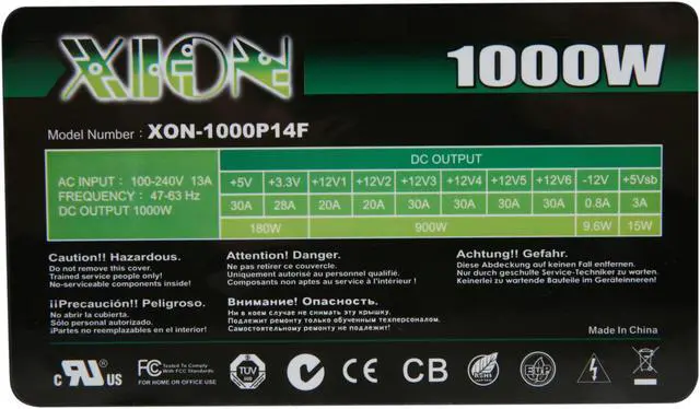Alt view image 5 of 7 - XION XON-1000P14F High Performance 1000W Power Supply, compatible with Intel Sandybridge Core i3/i5 /i7 and AMD Phenom ,SLI/Cross Fire Ready, ATX 12V, EPS 12V v2.91 and SSI v2.91, Six 12V Rails & 8 x SATA