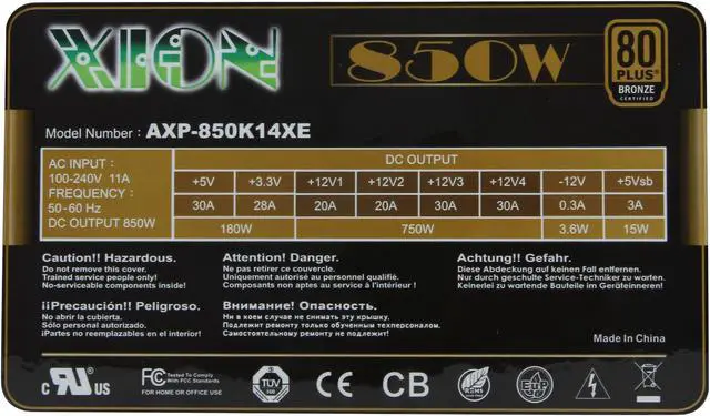 Alt view image 5 of 7 - XION AXP-850K14XE 850 W ATX SLI Ready CrossFire Ready 80+ Bronze Modular Power Supply
