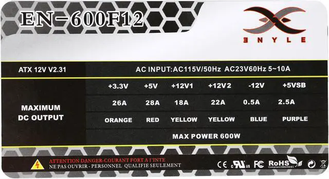 Alt view image 5 of 7 - XION EN-600F12 600 W ATX12V / EPS12V SLI Ready Power Supply