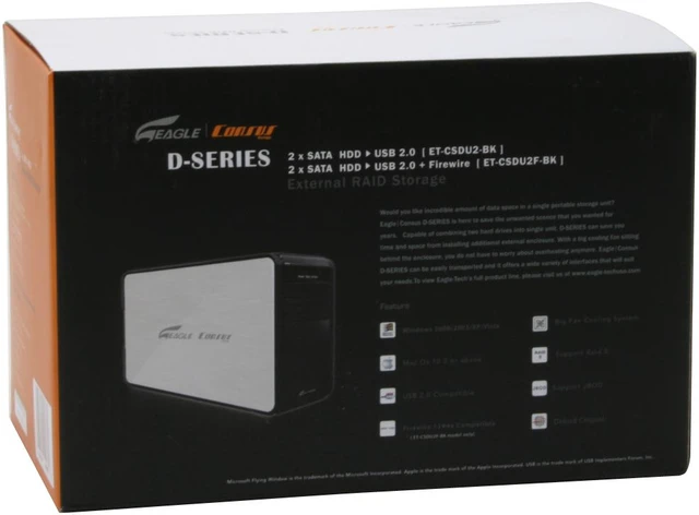 Alt view image 7 of 7 - EAGLE Consus ET-CSDU2-BK DUAL 3.5" SATA to USB 2.0 2-BAY RAID 0 & JBOD External Enclosure