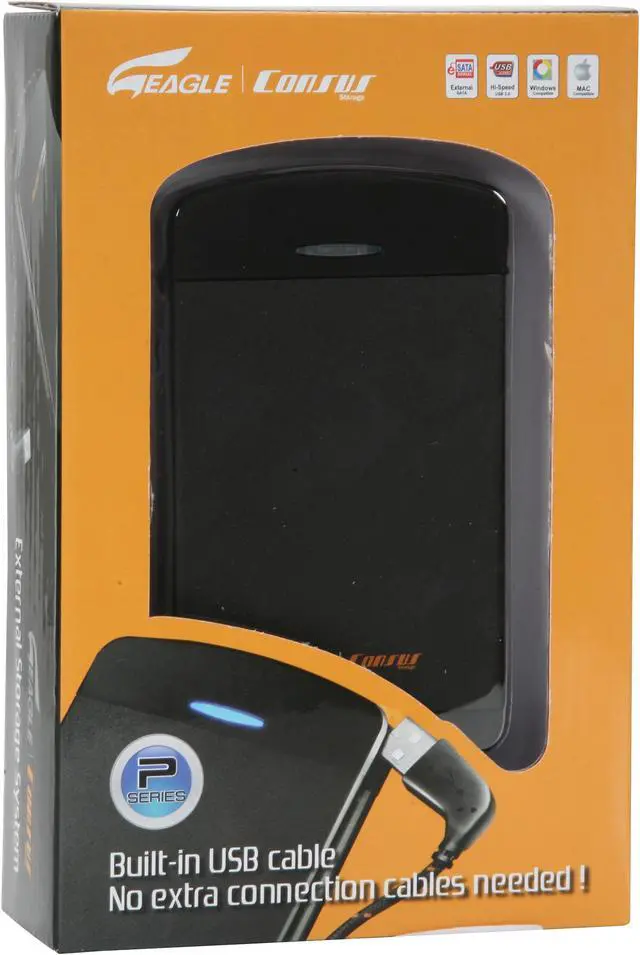 Alt view image 8 of 8 - EAGLE ET-CS2PSU2-BK 2.5" Black SATA I/II USB 2.0 External Enclosure with built-in USB cable