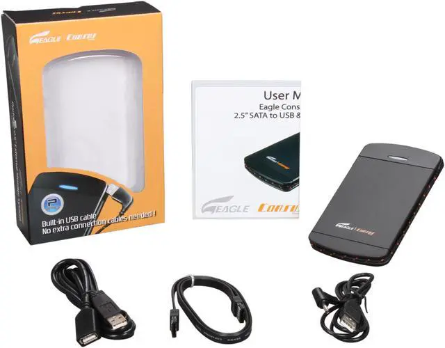 Alt view image 6 of 6 - EAGLE ET-CS2PESU2-BK 2.5" Black SATA I/II USB 2.0 & eSATA External Enclosure with built-in USB cable