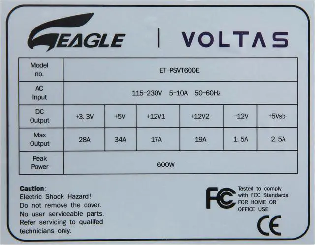 Alt view image 5 of 7 - Eagle Tech ET-PSVT600E 600 W ATX12V v2.2 Power Supply