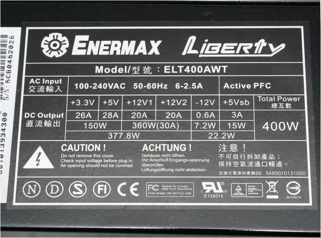 Alt view image 4 of 7 - ENERMAX Liberty ELT400AWT 400 W ATX12V SLI Ready CrossFire Ready Modular Active PFC Power Supply