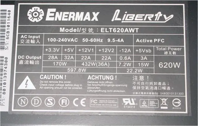 Alt view image 4 of 8 - ENERMAX Liberty ELT620AWT 620 W ATX12V SLI Certified CrossFire Ready Modular Active PFC Power Supply