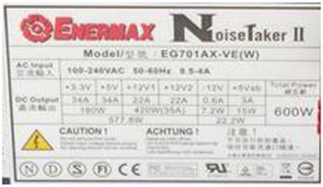 Alt view image 4 of 8 - ENERMAX Noisetaker II EG701AX VE(W) SFMA 600W ATX12V Ver 2.2 SLI Certified CrossFire Ready Active PFC Power Supply