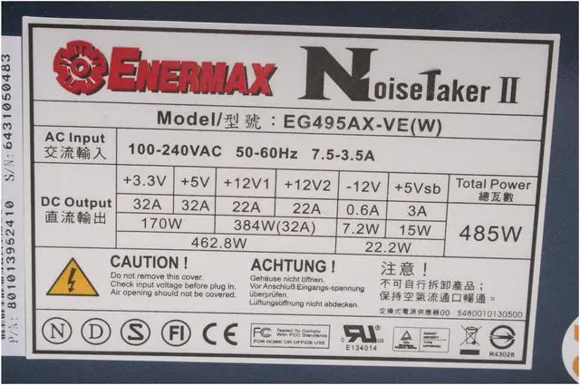 Alt view image 7 of 9 - ENERMAX EG495AX-VEW SFMA 2.2 485 W ATX12V / EPS12V SLI Ready CrossFire Ready Active PFC Power Supply