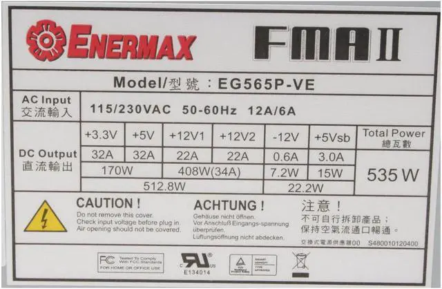 Alt view image 5 of 9 - ENERMAX FMA II EG565P-VE 535 W ATX12V SLI Certified CrossFire Ready Active PFC Power Supply