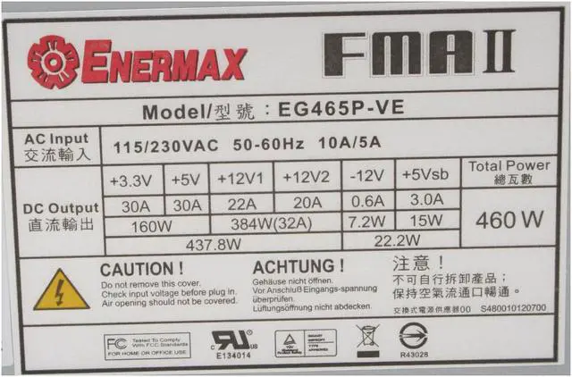Alt view image 6 of 9 - ENERMAX EG465P-VE FMA 2.2 460 W ATX12V SLI Ready 80 PLUS Certified Active PFC Power Supply