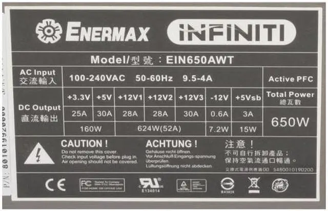 Alt view image 3 of 9 - ENERMAX INFINITI EIN650AWT 650 W ATX12V / EPS12V SLI Certified CrossFire Ready 80 PLUS Certified Modular Active PFC Power Supply
