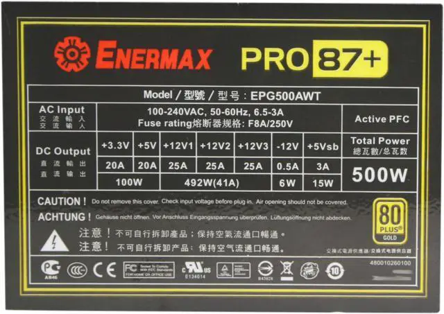 Alt view image 5 of 5 - ENERMAX PRO87+ EPG500AWT 500 W 80 PLUS GOLD Certified Power Supply