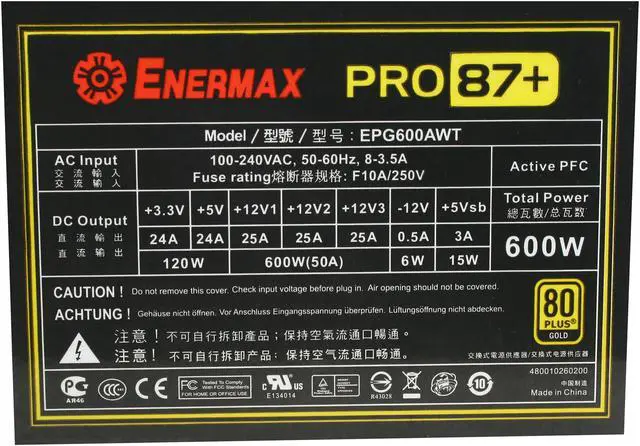 Alt view image 5 of 7 - ENERMAX PRO87+ EPG600AWT 600 W 80 PLUS GOLD Certified Active PFC Power Supply