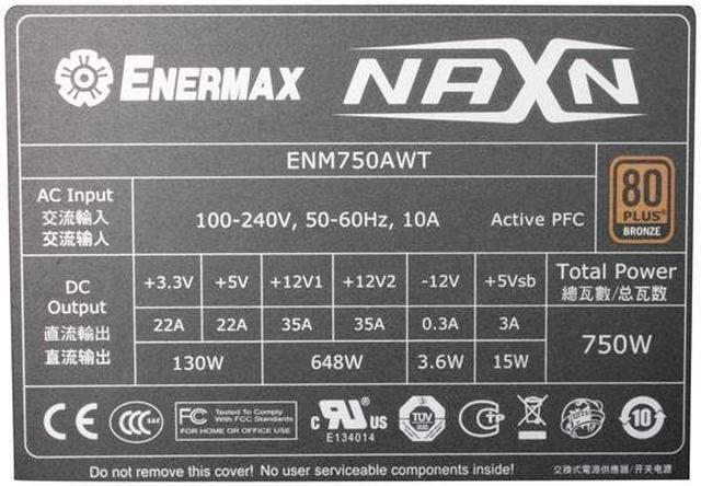 Alt view image 5 of 7 - ENERMAX NAXN 82+ ENM750AWT 750 W ATX12V v2.3 SLI Ready CrossFire Ready 80 PLUS BRONZE Certified Modular Active PFC Power Supply