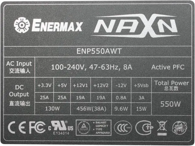 Alt view image 5 of 7 - ENERMAX NAXN ENP550AWT 550 W ATX12V Active PFC Power Supply